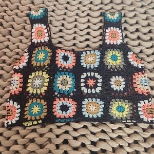 Source Unknown Multicolor Crochet Crop Top